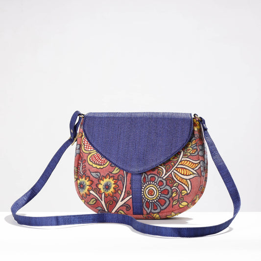 Blue - Sling Bag - Handpainted Kalamkari Natural Dyed Ghicha Silk