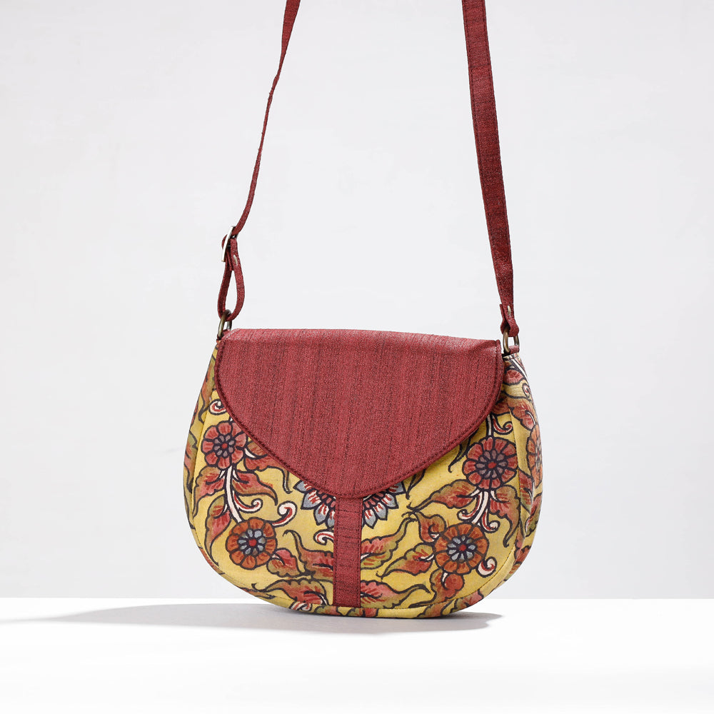 Maroon - Sling Bag - Handpainted Kalamkari Natural Dyed Ghicha Silk