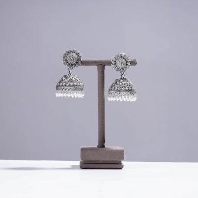 Antique Silver Finish Oxidised Brass Base Jhumki Earrings