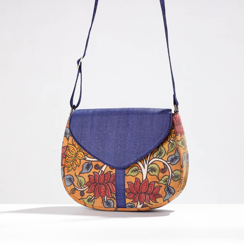 Blue - Sling Bag - Handpainted Kalamkari Natural Dyed Ghicha Silk