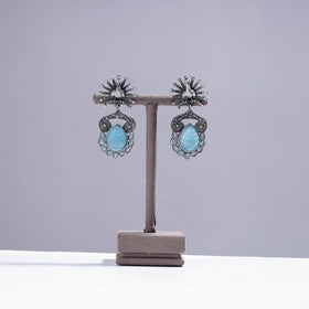  Antique Silver Finish Oxidized Special Brass Base Stone Work Earrings Set 