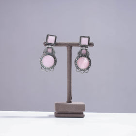 Buy Antique Silver Finish Oxidized Special Brass Base Stone Work Earrings Set Online at iTokri.com
