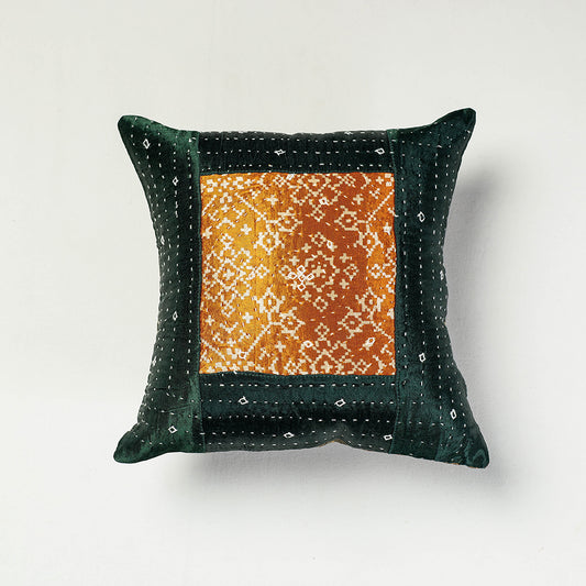 Multicolor - Kutch Embroiderd Ajrakh Mashru Silk Cushion Cover (12 x 12 in)