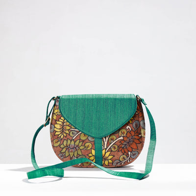 Green - Sling Bag - Handpainted Kalamkari Natural Dyed Ghicha Silk