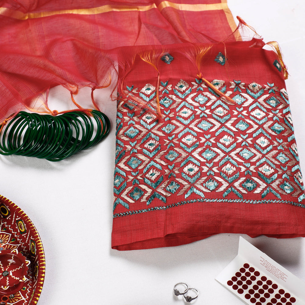 Karwa Chauth Pooja Thali & Shringar Set with 3pc Suit Material