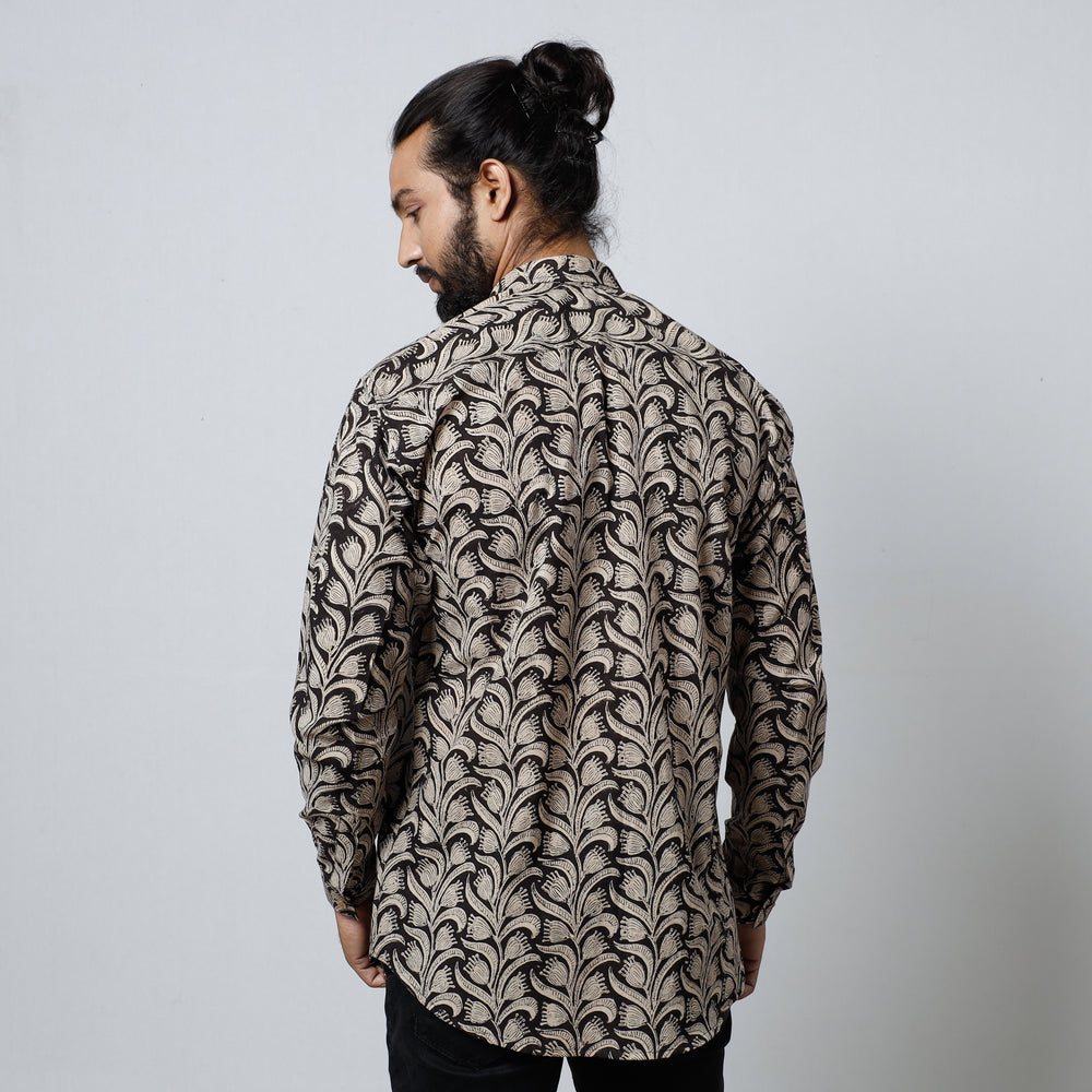 Black - Bagru Block Printed Cotton Men Full Sleeve Shirt