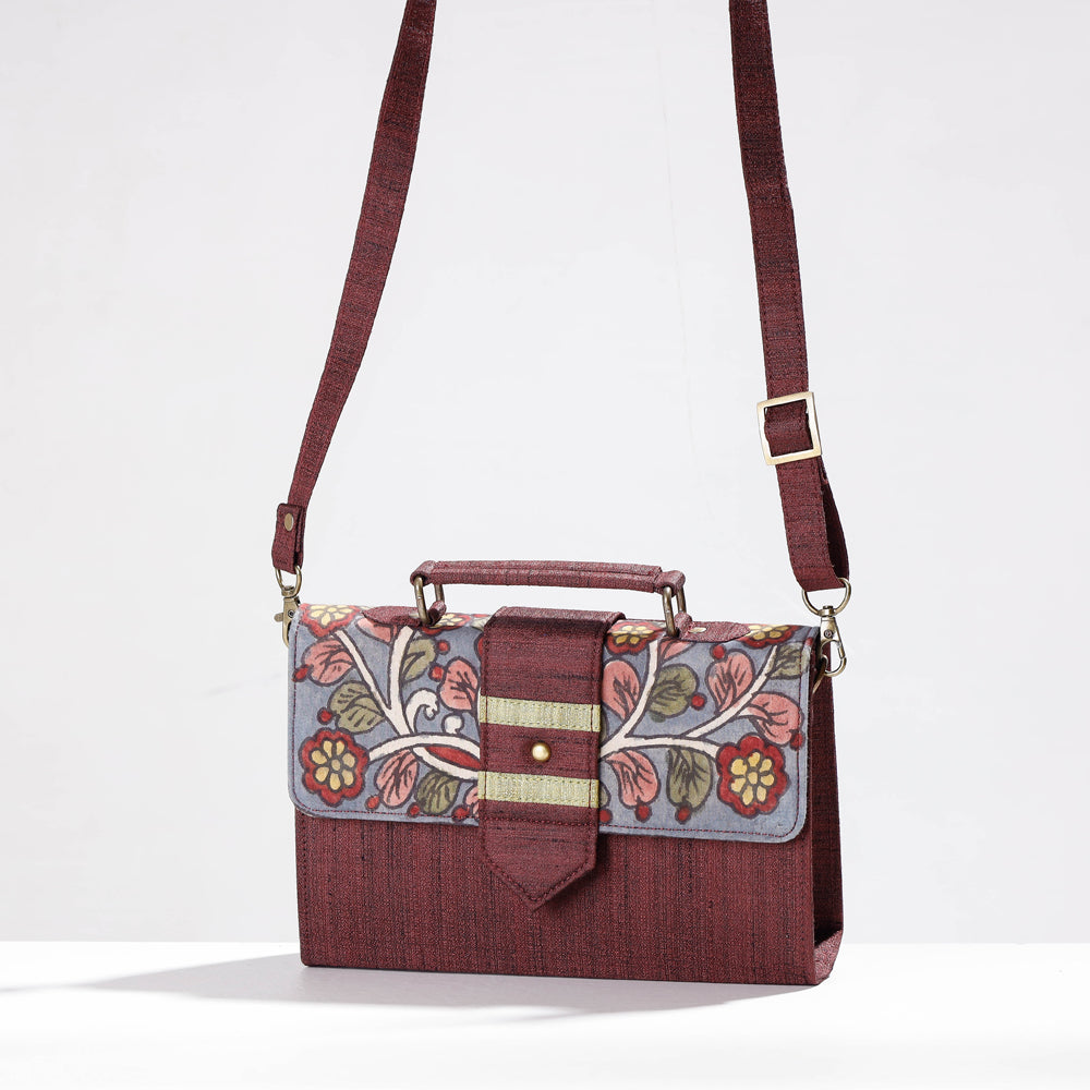 Brown - Sling Bag - Handpainted Kalamkari Natural Dyed Ghicha Silk