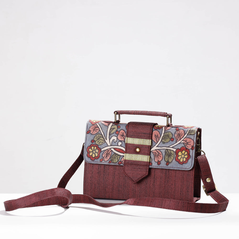 Brown - Sling Bag - Handpainted Kalamkari Natural Dyed Ghicha Silk