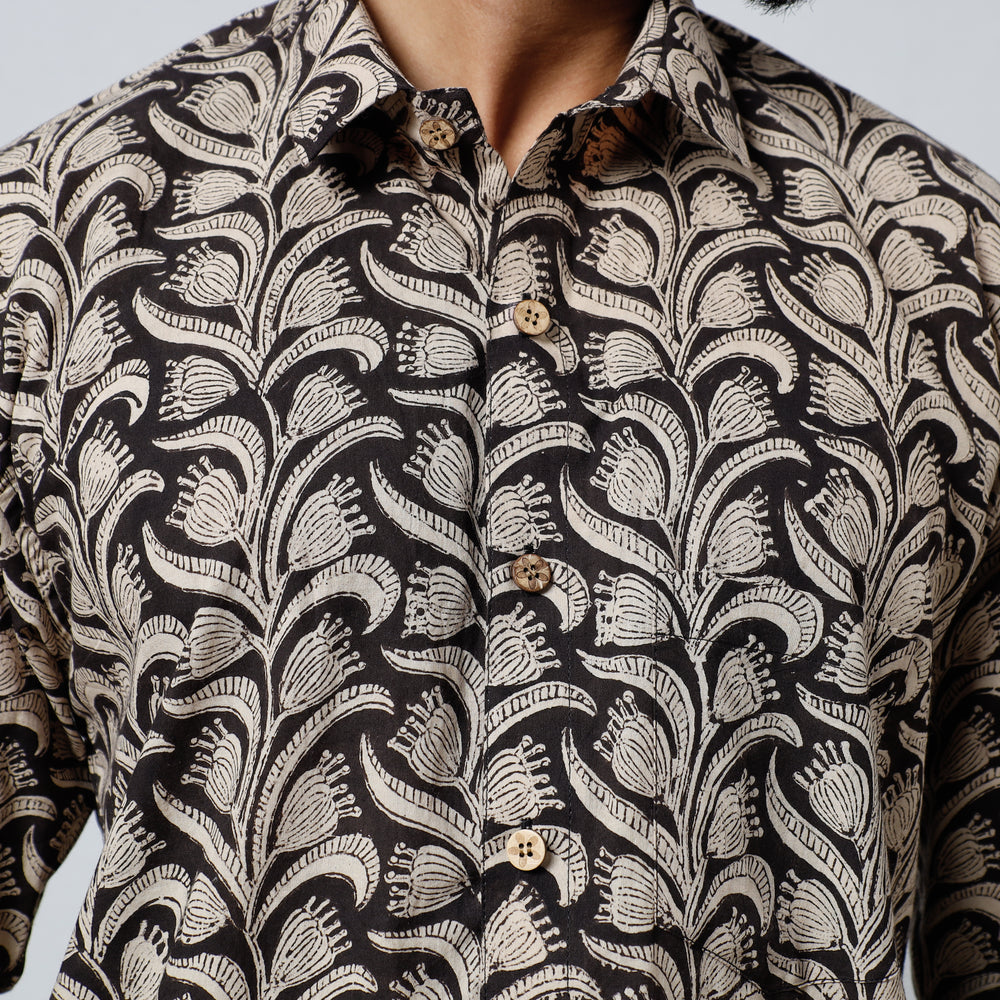 Black - Bagru Block Printed Cotton Men Full Sleeve Shirt