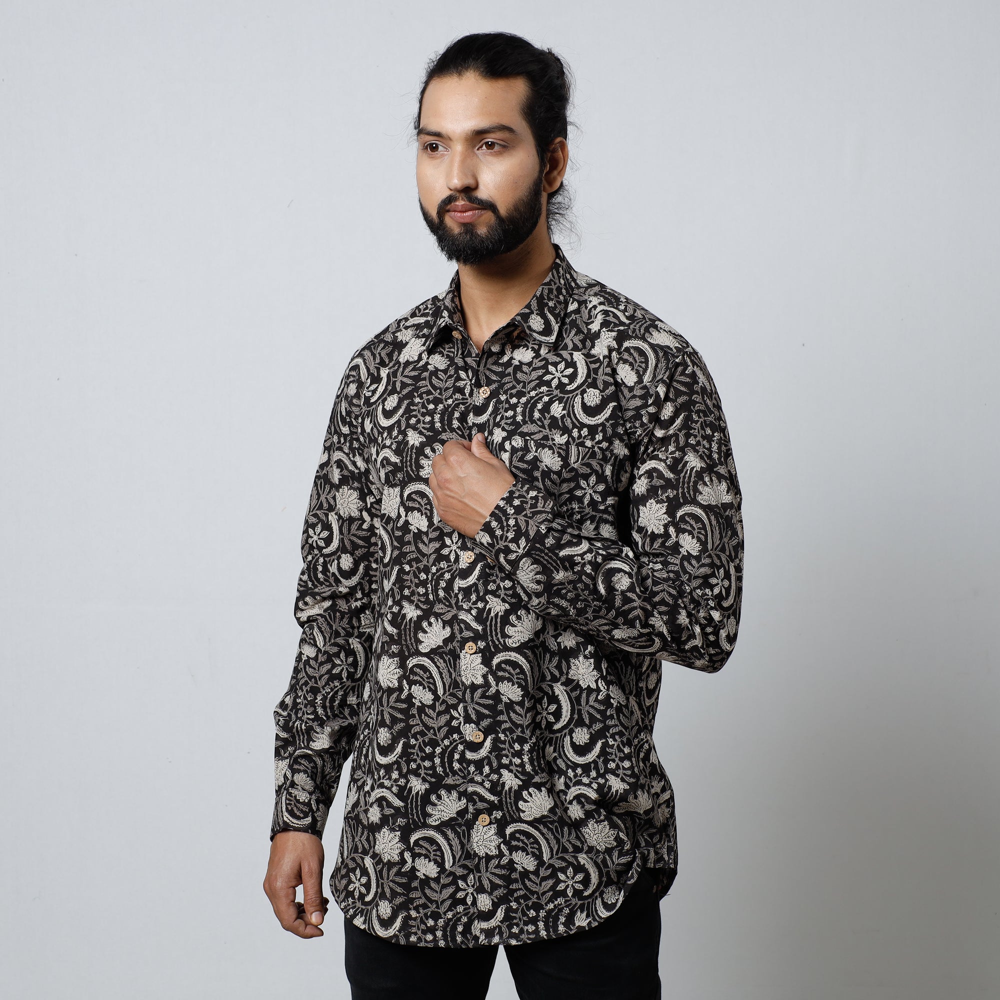  Bagru Block Printed Cotton Men Full Sleeve Shirt 