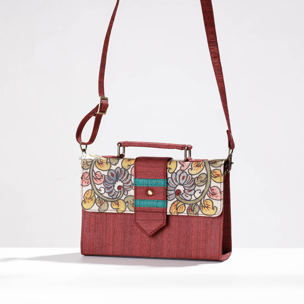 Brown - Sling Bag - Handpainted Kalamkari Natural Dyed Ghicha Silk