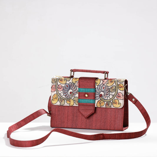 Brown - Sling Bag - Handpainted Kalamkari Natural Dyed Ghicha Silk