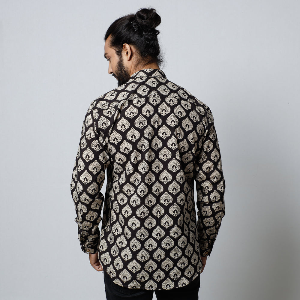 Black - Bagru Block Printed Cotton Men Full Sleeve Shirt