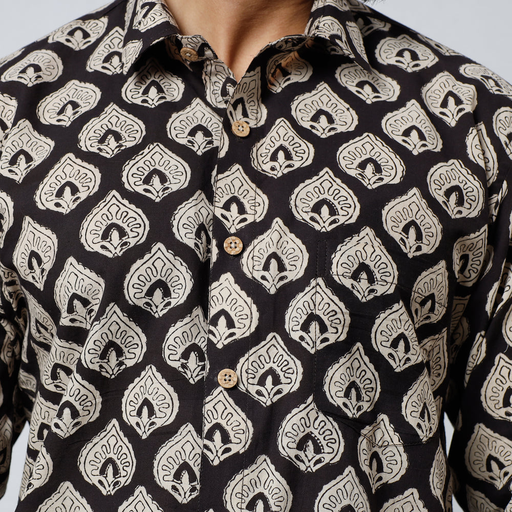 Black - Bagru Block Printed Cotton Men Full Sleeve Shirt