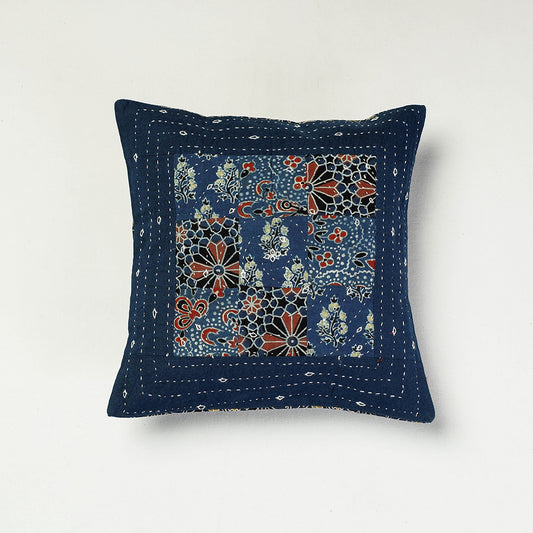 Blue - Kutch Tagai Work Ajrakh Cotton Cushion Cover (12 x 12 in)
