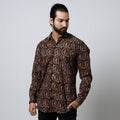Black Bagru Block Printed Cotton Men Full Sleeve Shirt 