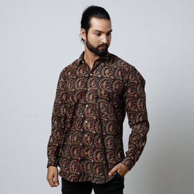 Black Bagru Block Printed Cotton Men Full Sleeve Shirt 