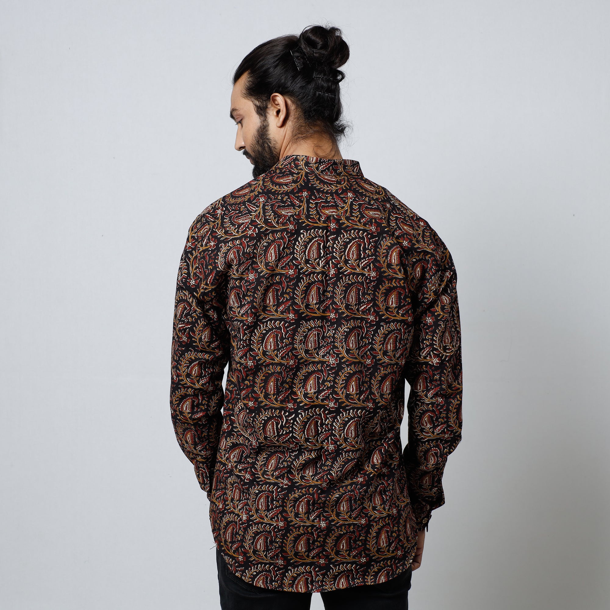 Black Bagru Block Printed Cotton Men Full Sleeve Shirt 