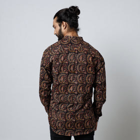 Black Bagru Block Printed Cotton Men Full Sleeve Shirt 