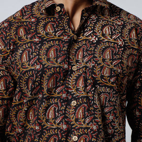 Black Bagru Block Printed Cotton Men Full Sleeve Shirt 