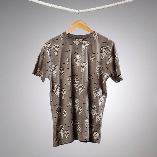 Grey - Bindaas Block Art Printed Cotton Round Neck T-shirt