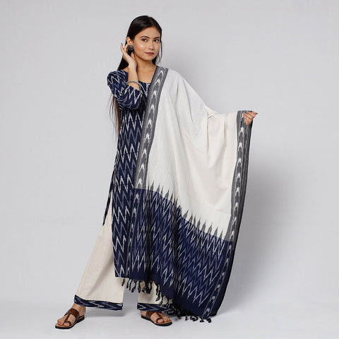  Pochampally Ikat Weave Cotton Kurta with Palazzo & Dupatta Set 