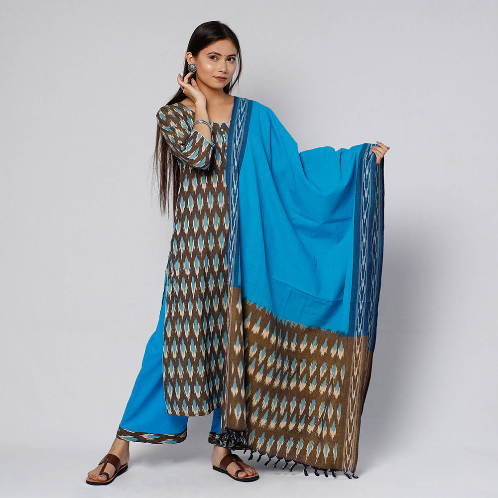 Pochampally Ikat Kurta with Palazzo & Dupatta Set
