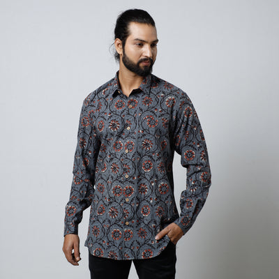 Blue - Bagru Block Printed Cotton Men Full Sleeve Shirt