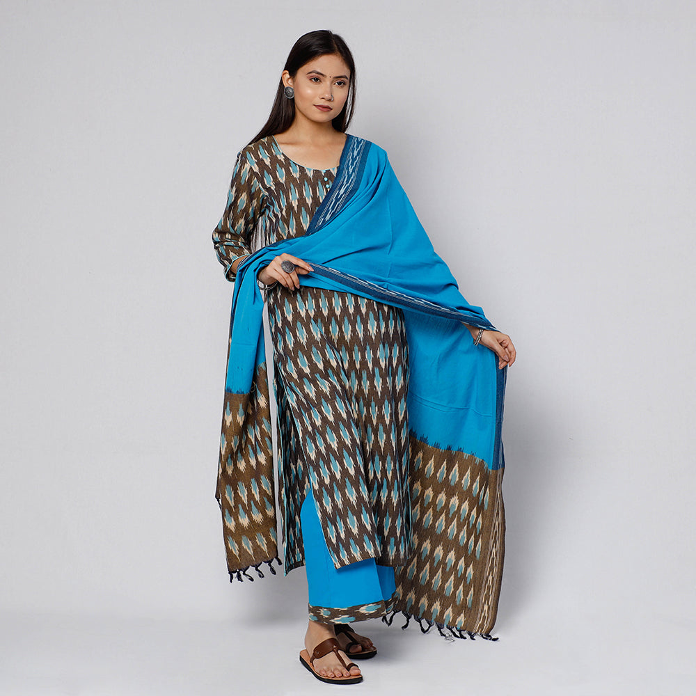 Pochampally Ikat Kurta with Palazzo & Dupatta Set
