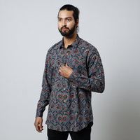 Blue - Bagru Block Printed Cotton Men Full Sleeve Shirt