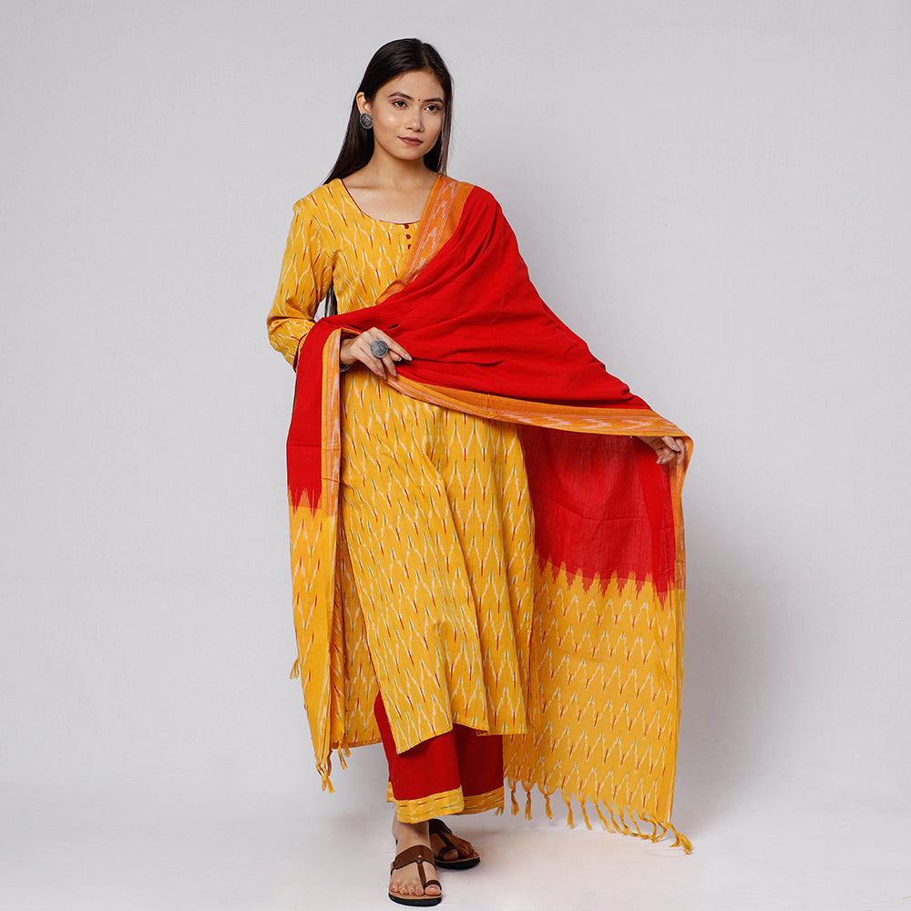 Pochampally Ikat Kurta with Palazzo & Dupatta Set