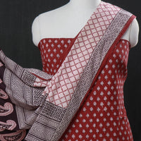 Red - 3pc Bagh Block Printed Natural Dyed Cotton Suit Material Set