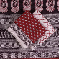 Red - 3pc Bagh Block Printed Natural Dyed Cotton Suit Material Set