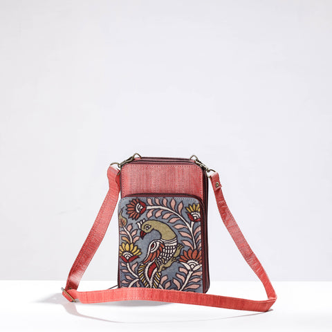 Peach Sling Bag - Handpainted Kalamkari Natural Dyed Ghicha Silk