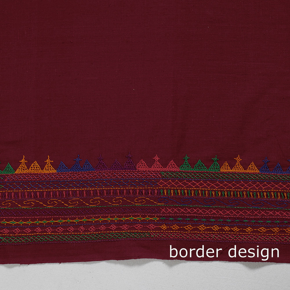 Maroon Lambani Embroidery Handspun Cotton Blouse Piece