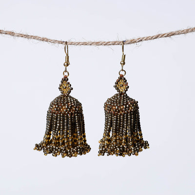 Neemuch Handmade Beadwork Jhumki Earrings by Pushpa Harit