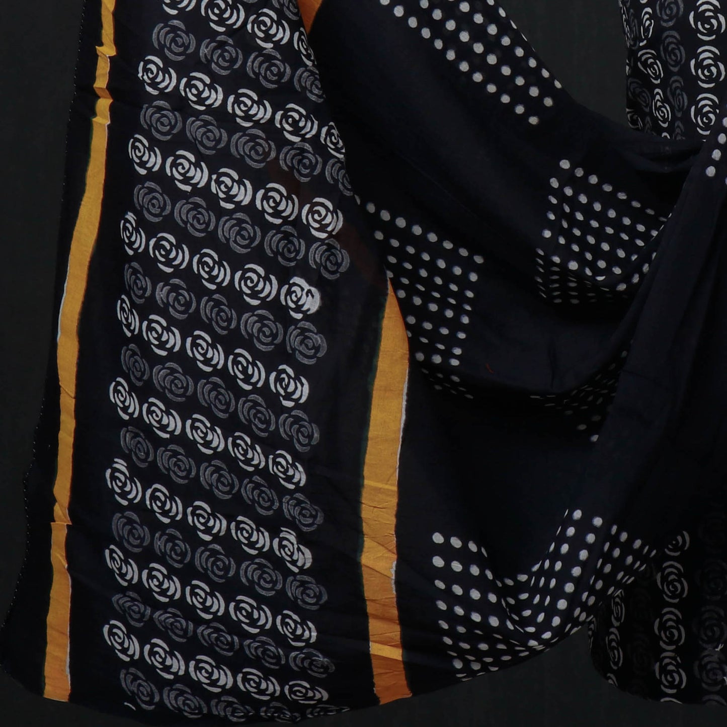 Black - 3pc Hand Block Printed Cotton Suit Material Set