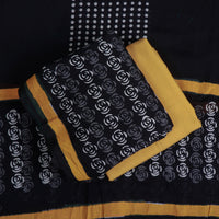 Black - 3pc Hand Block Printed Cotton Suit Material Set