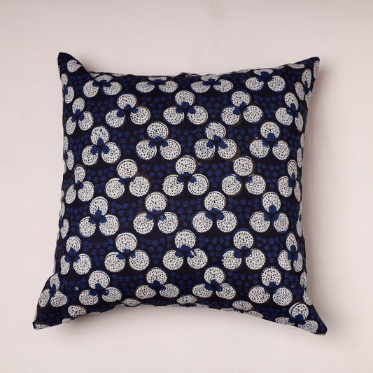 Blue - Bagru Hand Block Printed Pure Cotton Cushion Cover (16 in x 16 in)