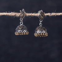 Antique Silver Finish Oxidised Brass Base Jhumka Earrings