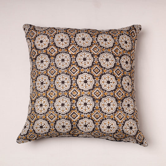 Brown - Bagru Hand Block Printed Pure Cotton Cushion Cover (16 in x 16 in)