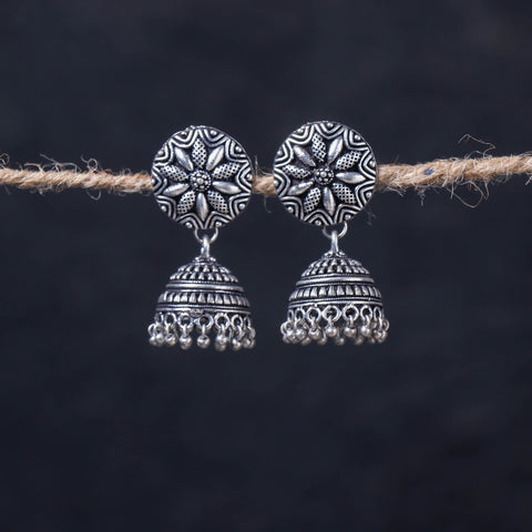  Antique Silver Finish Oxidised Brass Base Jhumka Earrings 