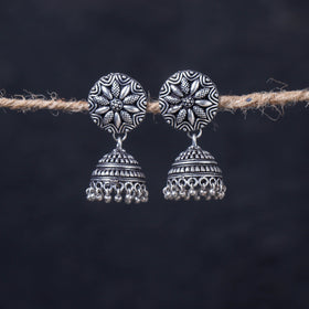  Antique Silver Finish Oxidised Brass Base Jhumka Earrings 