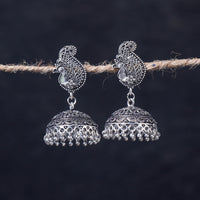 Antique Silver Finish Oxidised Brass Base Jhumka Earrings