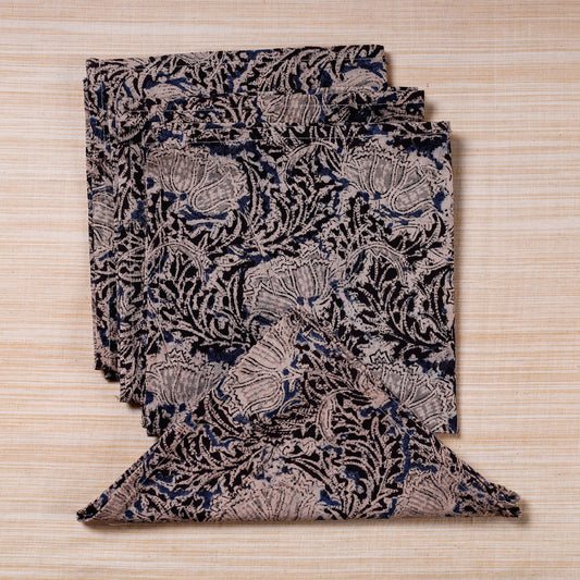 Set of 4 Kalamkari Block Printed Cotton Table Napkin - (17 x 17 in)