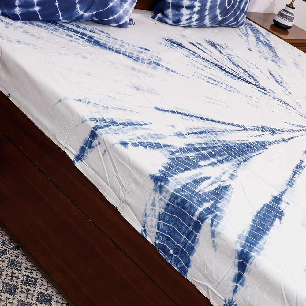 Shibori Tie-Dye Cotton Double Bed Cover with Pillow Covers (102 x 89 in)