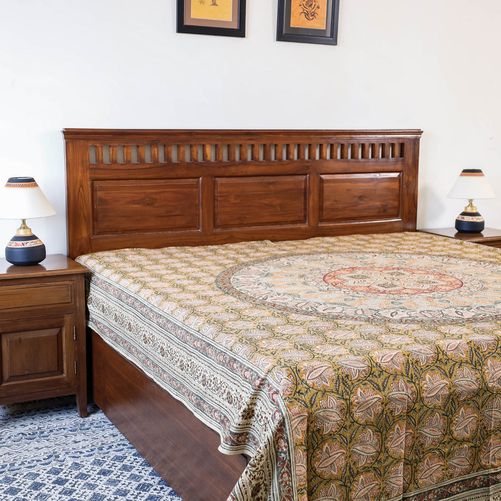 Buy Kalamkari Block Printed Natural Dyed Cotton Double Bedcover Online at iTokri.com