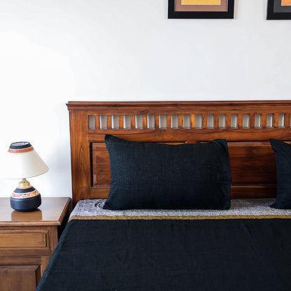 Black - Jhiri Pure Handloom Cotton Double Bedcover (108 x 90 in)