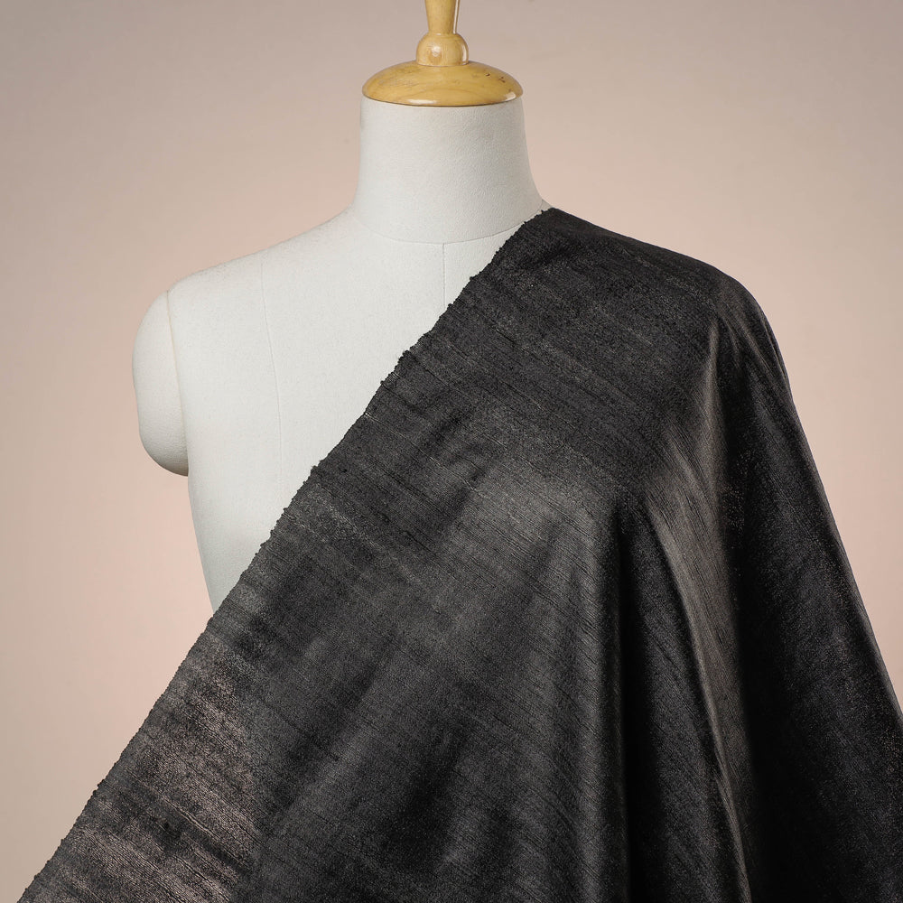 Black - Vidarbha Handloom Pure Tussar Ghicha Silk Fabric