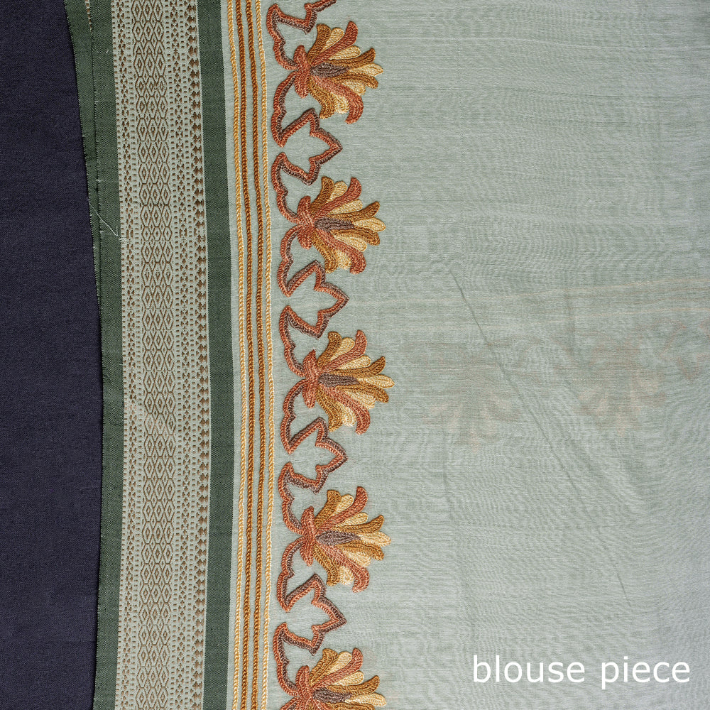 Grey - Kashidakari Hand Embroidery Pure Maheshwari Silk Saree with Border